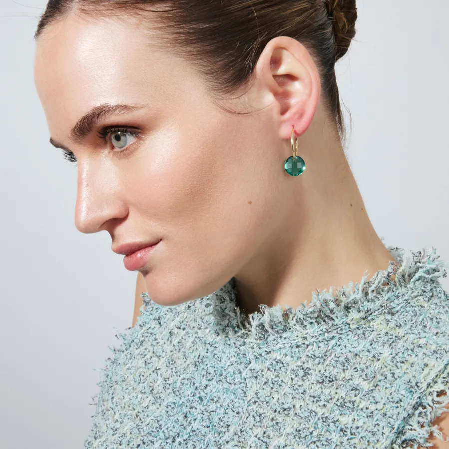 Pendientes de Cuarzo Hidrotermal Verde Paraiba acabado en oro amarillo de 18k - Jafam