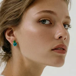Pendientes de Cuarzo hidrotermal verde paraiba acabado en oro amarillo de 18k - Ilkan