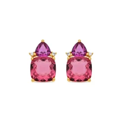 Pendientes de Cuarzo Hidrotermal Rosa acabado en oro amarillo de 18k - Ilkan