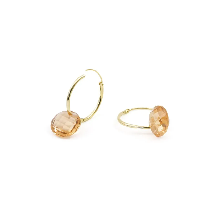 Pendientes de Cuarzo Hidrotermal Champagne acabado en oro amarillo de 18k - Jafam