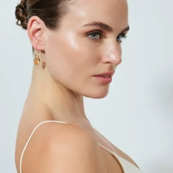 Pendientes de Cuarzo Hidrotermal Champagne acabado en oro amarillo de 18k - Jafam