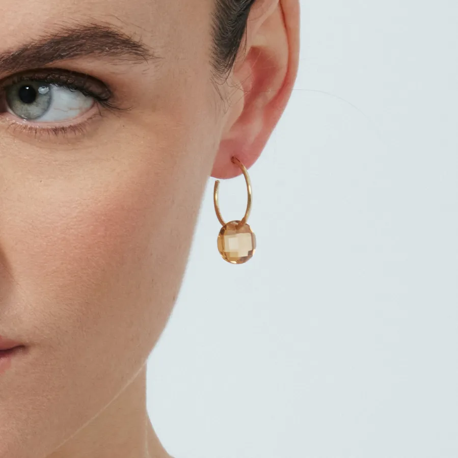 Pendientes de Cuarzo Hidrotermal Champagne acabado en oro amarillo de 18k - Jafam
