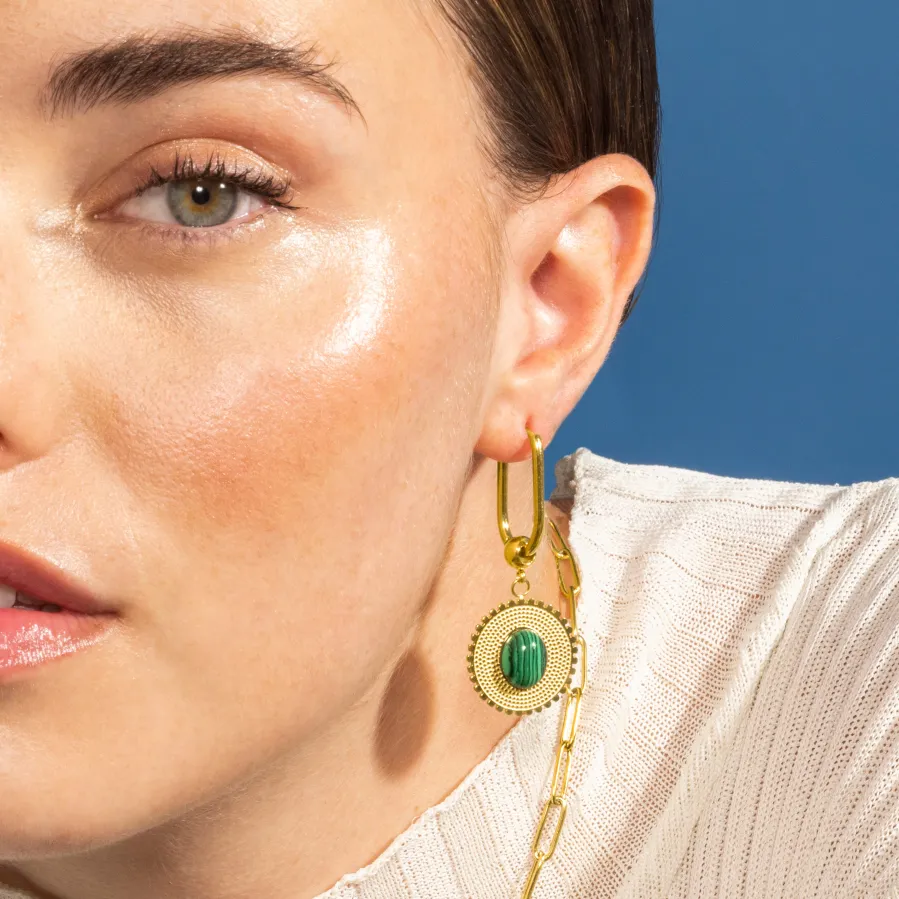 Pendientes de Malaquita acabados en oro amarillo 18K- Elknu
