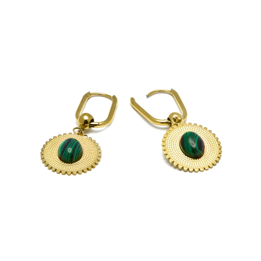 Pendientes de Malaquita acabados en oro amarillo 18K- Elknu