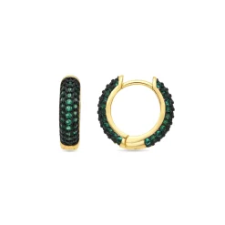 Pendientes de 9mm de diámetro acabado Oro Amarillo de 18k con Circonita Esmeralda - Lesrat
