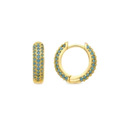 Pendientes de 9mm de diámetro acabado Oro Amarillo de 18k con circonita Turquesa - Lesrat