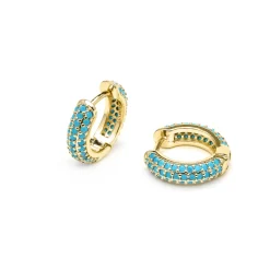 Pendientes de 9mm de diámetro acabado Oro Amarillo de 18k con circonita Turquesa - Lesrat