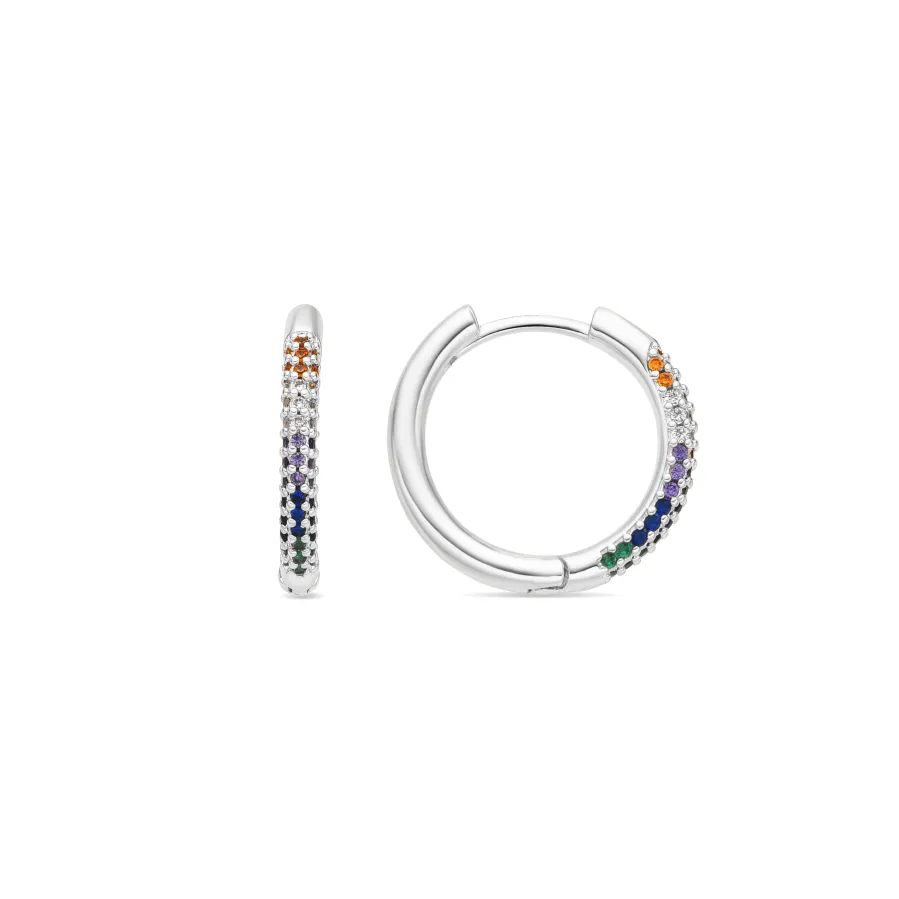 Pendientes de 15,5mm de diámetro acabado plata con circonita multicolor - Thybus