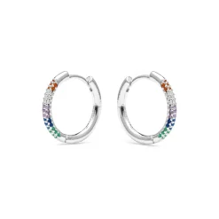 Pendientes de 15,5mm de diámetro acabado plata con circonita multicolor - Thybus