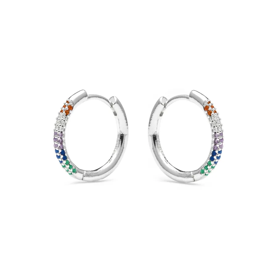 Pendientes de 15,5mm de diámetro acabado plata con circonita multicolor - Thybus