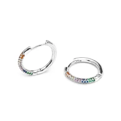 Pendientes de 15,5mm de diámetro acabado plata con circonita multicolor - Thybus