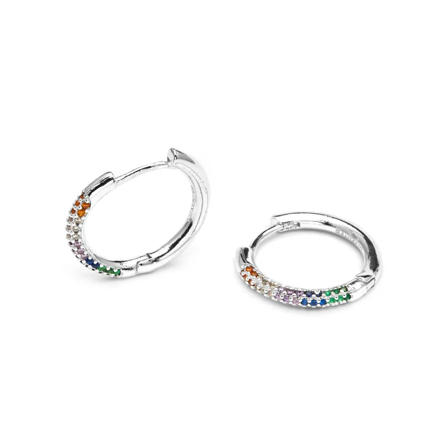 Pendientes de 15,5mm de diámetro acabado plata con circonita multicolor - Thybus