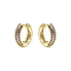 Pendientes de 9mm de diámetro acabado Oro Amarillo de 18k con circonita Amatista - Krax