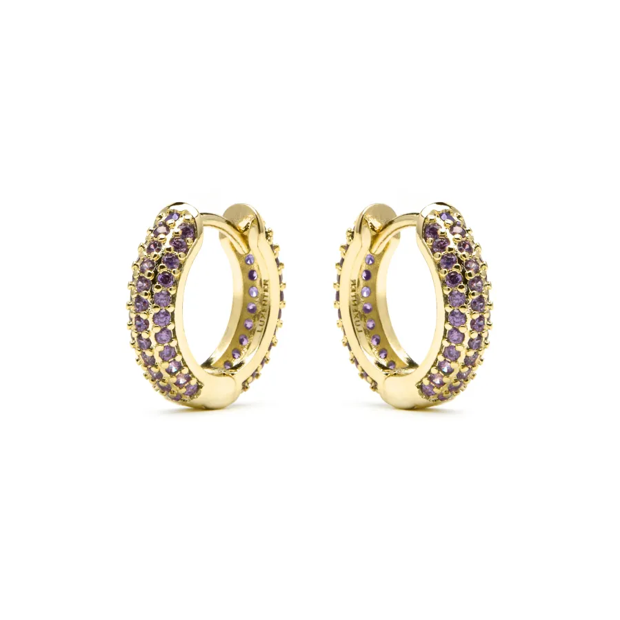 Pendientes de 9mm de diámetro acabado Oro Amarillo de 18k con circonita Amatista - Krax