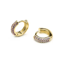 Pendientes de 9mm de diámetro acabado Oro Amarillo de 18k con circonita Amatista - Krax