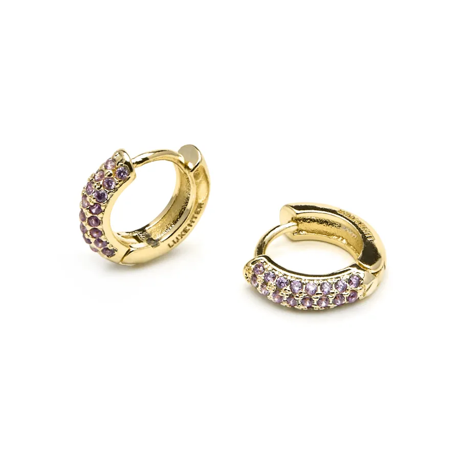 Pendientes de 9mm de diámetro acabado Oro Amarillo de 18k con circonita Amatista - Krax
