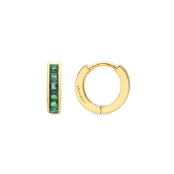 Pendientes de 9mm de diámetro con Circonita Esmeralda acabado Oro Amarillo de 18K - Wudya