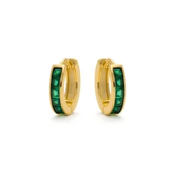 Pendientes de 9mm de diámetro con Circonita Esmeralda acabado Oro Amarillo de 18K - Wudya