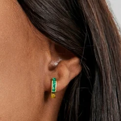 Pendientes de 9mm de diámetro con Circonita Esmeralda acabado Oro Amarillo de 18K - Wudya