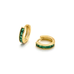 Pendientes de 9mm de diámetro con Circonita Esmeralda acabado Oro Amarillo de 18K - Wudya