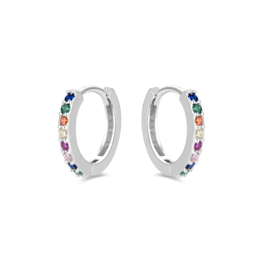 Pendientes de 10mm de Plata de Ley 925 con Circonita Multicolor acabados en rodio - Valarys