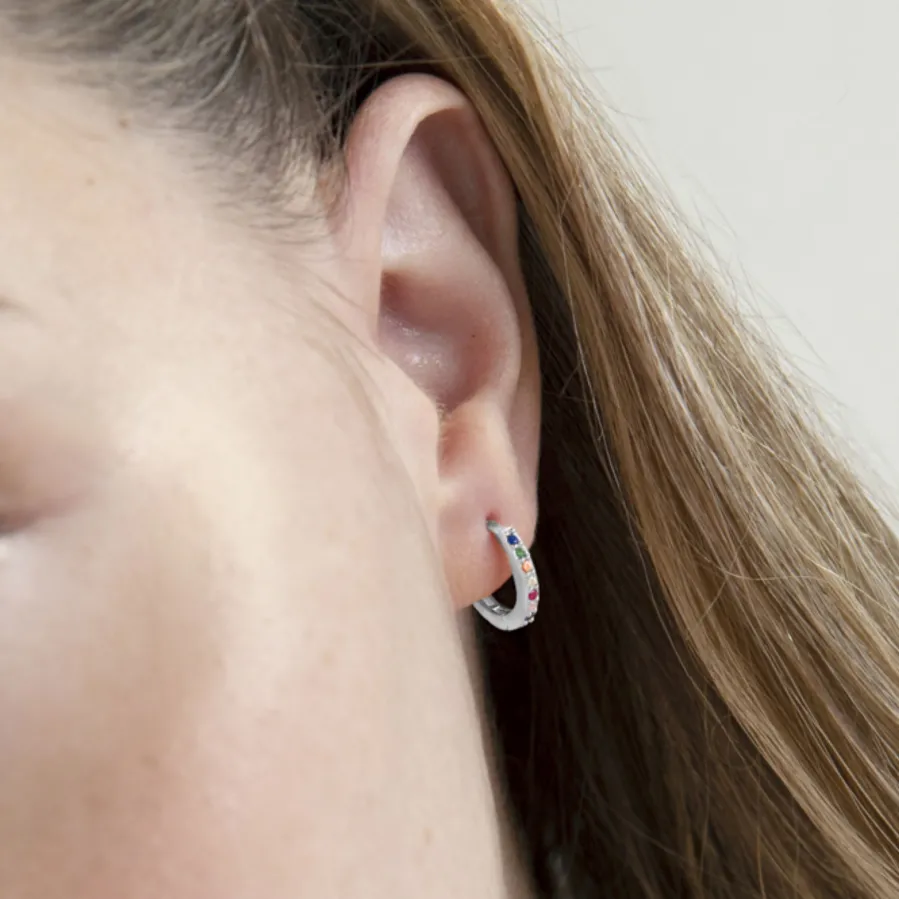Pendientes de 10mm de Plata de Ley 925 con Circonita Multicolor acabados en rodio - Valarys