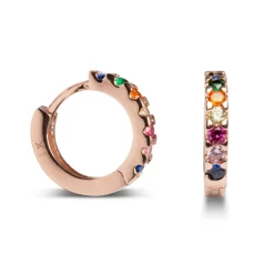 Pendientes de 9mm de Plata de Ley 925 con Circonita Multicolor acabados en rodio - Meri