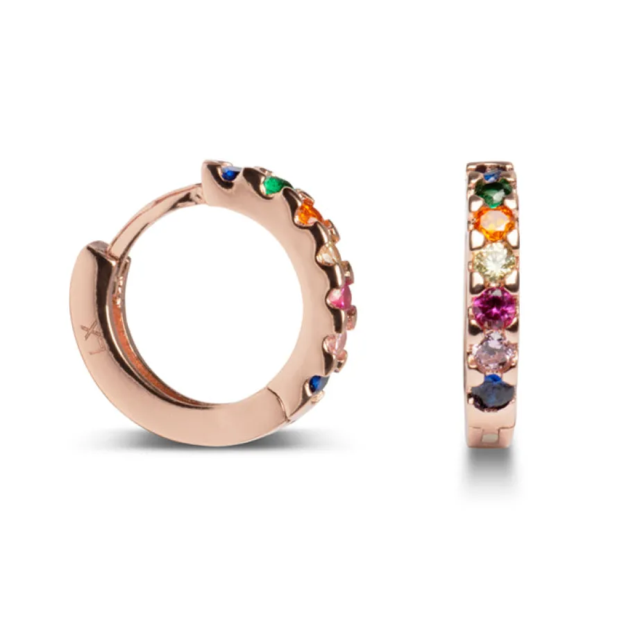 Pendientes de 9mm de Plata de Ley 925 con Circonita Multicolor acabados en rodio - Meri