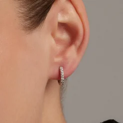 Pendientes de 9mm de Plata de Ley 925 con Circonita Brillante acabados en rodio - Meri