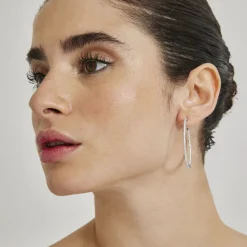 Pendientes de 24mm de Plata de Ley 925 con Circonita Brillante acabados en rodio - Xoma