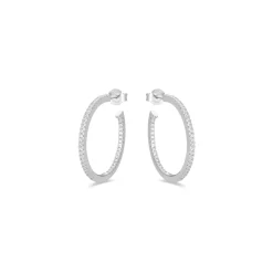 Pendientes de 24mm de Plata de Ley 925 con Circonita Brillante acabados en rodio - Xoma