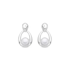 Pendientes de Perla Blanca Acabado En Plata - Walex