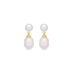 Pendientes de Perla Blanca acabado en oro amarillo de 18k - Rakco
