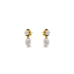Pendientes de Perla Blanca acabado en oro amarillo de 18k - Rakco