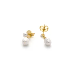 Pendientes de Perla Blanca acabado en oro amarillo de 18k - Rakco