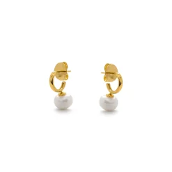 Pendientes de Perla Blanca acabado en oro amarillo de 18k - Hew