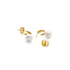 Pendientes de Perla Blanca acabado en oro amarillo de 18k - Hew