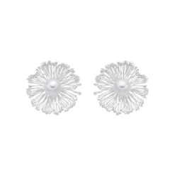 Pendientes de Perla Blanca Acabado En Plata - Lentio
