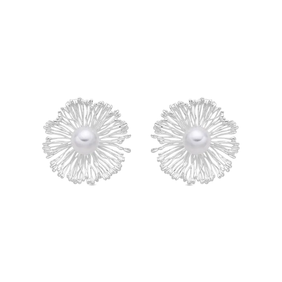 Pendientes de Perla Blanca Acabado En Plata - Lentio
