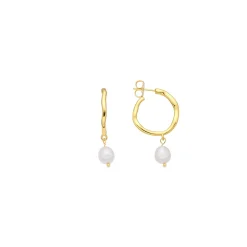 Pendientes de Perla Blanca acabado en oro amarillo de 18k - Salib