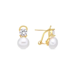 Pendientes de Perla Blanca acabado en oro amarillo de 18k - Rokay