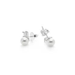 Pendientes de Perla Blanca acabado en Rodio - Shamon