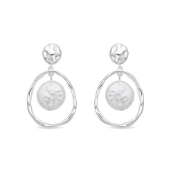 Pendientes de Perla Blanca Acabado En Plata - Faylaso