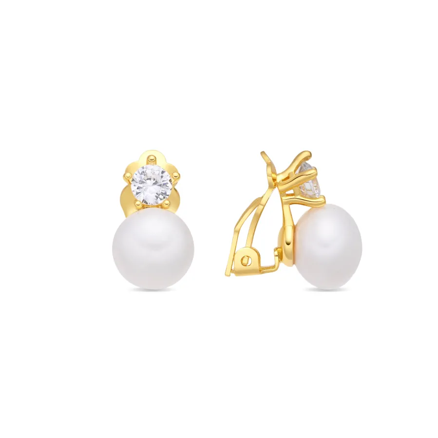 Pendientes de Perla Blanca acabado en oro amarillo de 18k - Jae