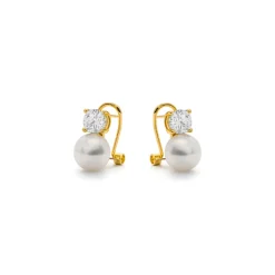 Pendientes de Perla Blanca acabado en oro amarillo de 18k - Jae