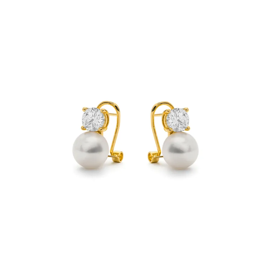 Pendientes de Perla Blanca acabado en oro amarillo de 18k - Jae