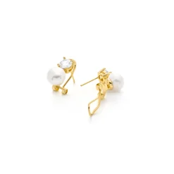 Pendientes de Perla Blanca acabado en oro amarillo de 18k - Jae
