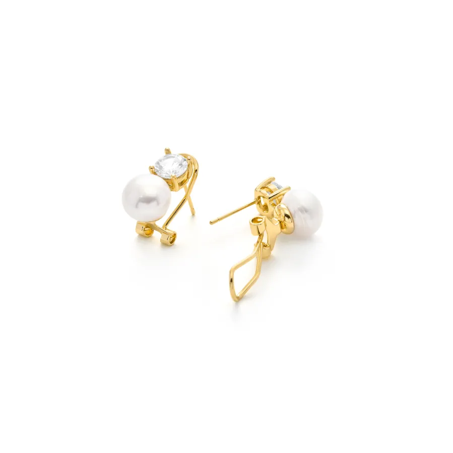 Pendientes de Perla Blanca acabado en oro amarillo de 18k - Jae