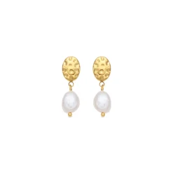 Pendientes de Perla Blanca acabado en oro amarillo 18k - Kixo