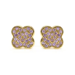 Pendientes de Plata de Ley 925 y Circonita Amatista acabado en oro amarillo 18k - Alsion